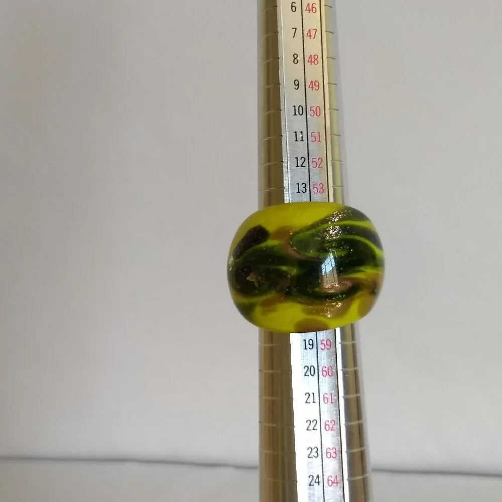 Yellow Swirl Glass Dome Ring Statement Modern Colorful Sparkle Size 7.5